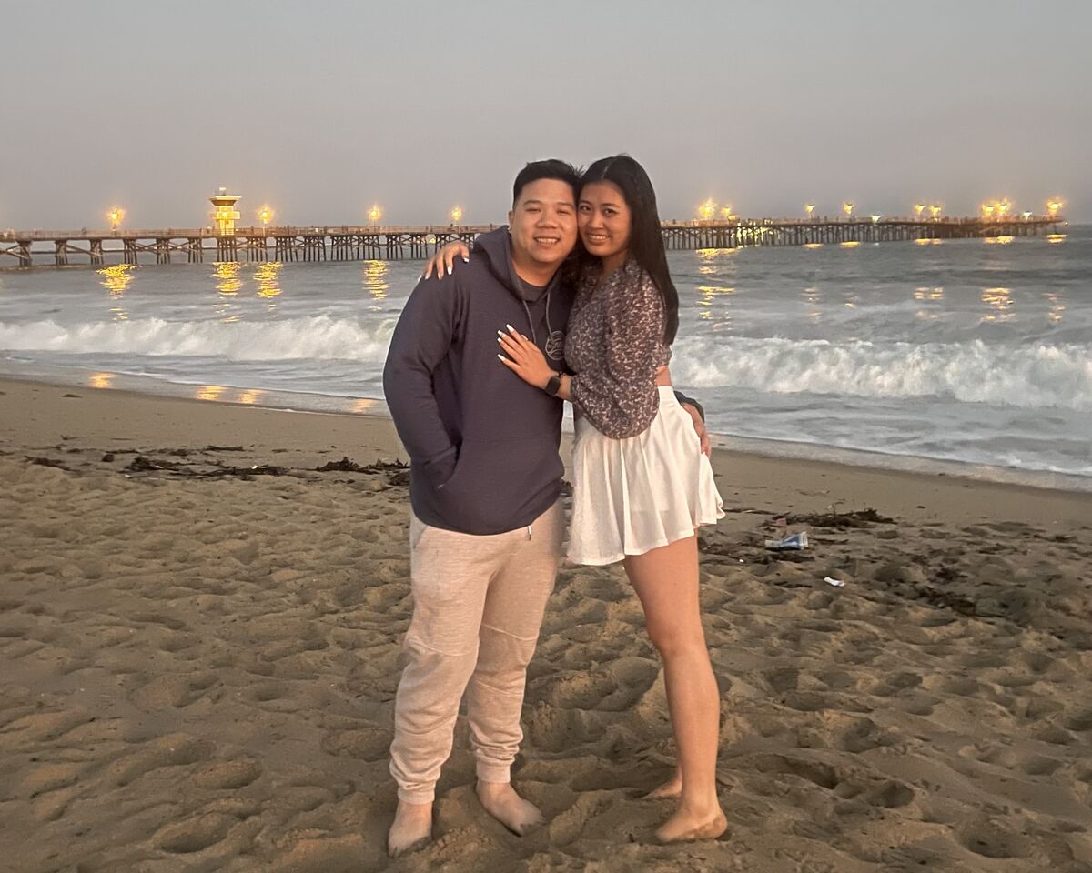 Christine and Thomas together on the beach at Seal Beach, California.
